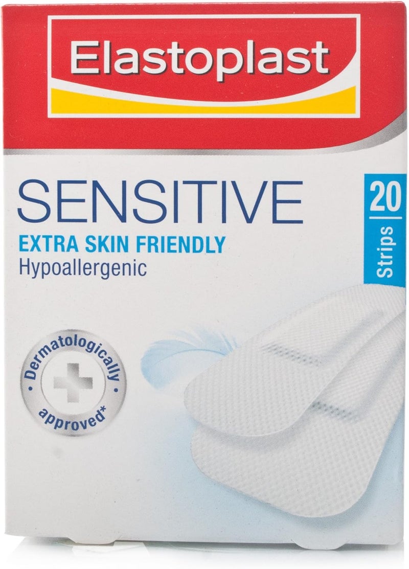Elastoplast Sensitive Plasters - Hypoallergenic and Extra Skin Friendly, 20 Count - Image 1